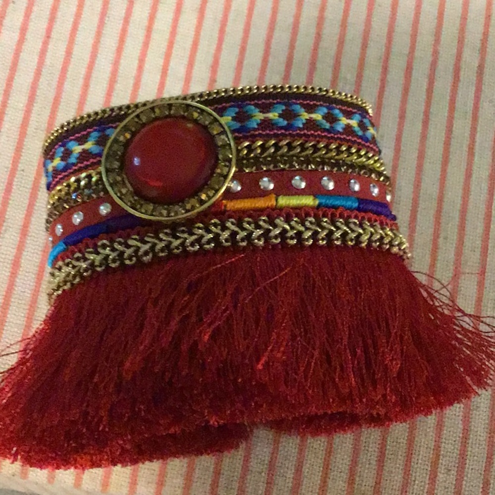 Laura janelle red fringe bracelet